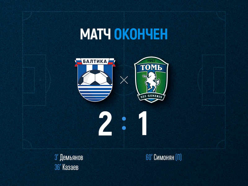 Балтийцы обыграли «Томь» со счетом 2:1