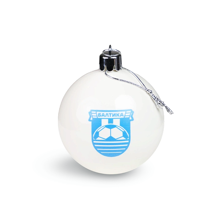 Шар новогодний глянцевый с нанесением логотипа (Размер 8 см., цвет белый)